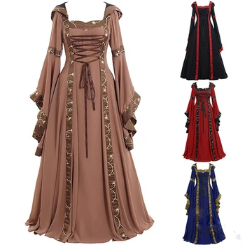 Женские средневековые готические платья для косплея, толстовки в стиле Стимпанк, Повязки на Хэллоуин, Благородный дворец, Длинные Карнавальные костюмы