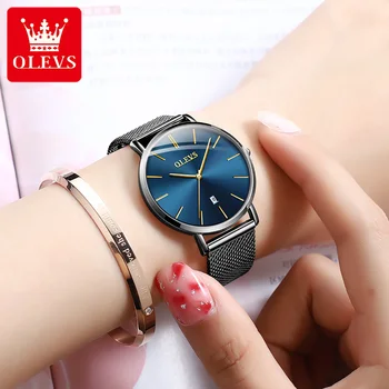 Женские часы OLEVS, модные ультратонкие простые часы 6,5 мм, Роскошные водонепроницаемые деловые наручные часы, легкие уютные женские часы Girlfriend