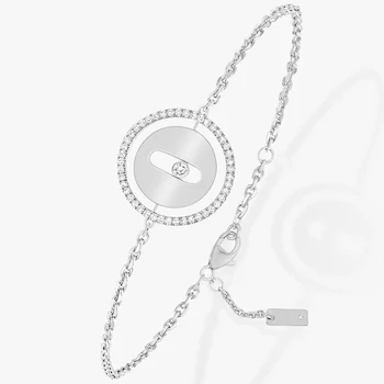 Женский браслет с круглой подвеской из серебра 925 пробы с одним бриллиантом, раздвижной браслет с бриллиантами, пожалуйста, посмотрите видео для получения подробной информации