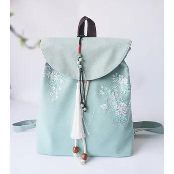 Женский Холщовый рюкзак с вышитыми цветами и кисточками, повседневная сумка-пачка для рта