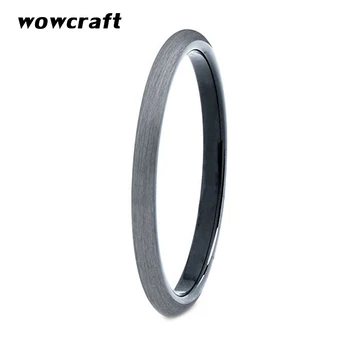 Женское кольцо из карбида вольфрама, обручальное кольцо с куполом 2 мм, черное с матовой поверхностью, комфортная внутренняя поверхность