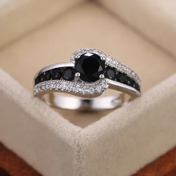 Женское обручальное кольцо Huitan с особым черным камнем, Ослепительный кристалл Циркона, Нежный подарок, высококачественные Женские классические ювелирные изделия