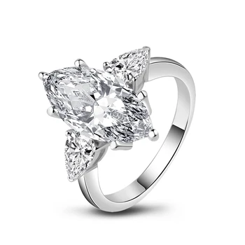 Женское серебряное кольцо LESF 925 пробы, ювелирные изделия для помолвки, 4 карата, огранка маркиза, Муассаниет, цвет белого золота, ювелирные аксессуары