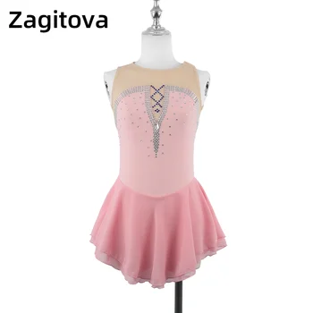ЗАГИТОВА, Светло-розовое платье для фигурного катания Для женщин и девочек, Одежда для катания на коньках без рукавов Со стразами, без спинки, красочная