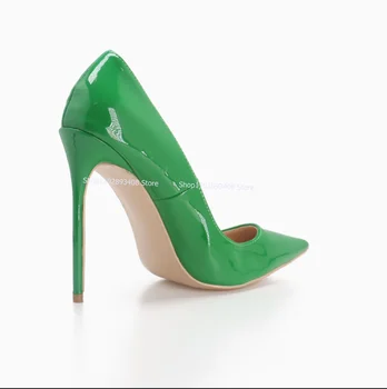 Зеленые туфли-лодочки с острым носком, из лакированной кожи, на высоком каблуке, Женские летние пикантные вечерние туфли Zapatillas Mujer