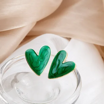 Зеленый Цвет, серьги-гвоздики с большим сердцем для женщин, Корейская любовь, глазурь, Эстетика повседневной жизни, Минималистичные украшения, Пирсинг ушей