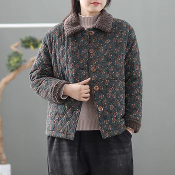 Зимнее женское пальто, плотное, с хлопковой подкладкой и цветочным рисунком в стиле ретро, теплое, шерстяное, с длинным рукавом, Винтажное женское пальто YoYiKamomo