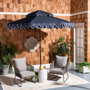 Зонт для патио Safavieh Elegant 9 ' Market Crank с двойным верхом, темно-синие/белые зонтики, пляжный зонт, открытый зонт