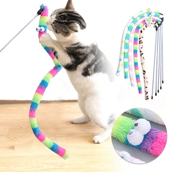 Игрушки-палочки для кошек и котят в помещении, Интерактивная игрушка для кошек, Удлиненная Красочная игрушка-дразнилка для кошек, Струнная рыболовная палочка, Плюшевая игрушка
