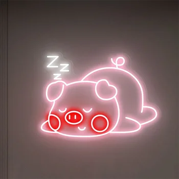 Изготовленная на Заказ Неоновая Вывеска Sleeping Pig Led Neon для Декора Детской комнаты Персонализированные Подарки на День Рождения Party Club Shop Art Wall Decor