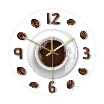 Иллюстрация Кофейного ручного Рисунка Кухонные Настенные Часы Современные Печатные Часы Минималистичные Акриловые Настенные Часы Идея Подарка для Любителей Кофе
