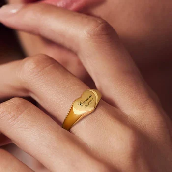 Индивидуальное классическое кольцо с печаткой в виде сердца с гравировкой для мамы и жены, Кольцо с инициалами Любви на заказ, Ювелирные изделия из нержавеющей стали