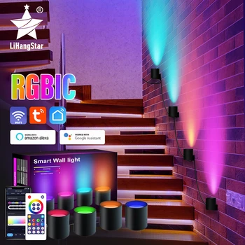 Интеллектуальный Настенный светильник RGBIC, светодиодный прожектор, приложение TUYA, синхронизация музыки для спальни, гостиной, освещение для украшения дома в помещении