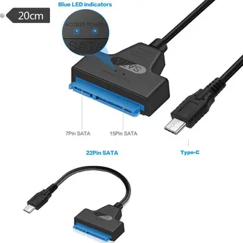 Кабель-адаптер для жесткого диска Sata-Tpye-C, Кабель для передачи данных на 2,5/3,5-дюймовый жесткий диск, Кабель USB 3.1 Easy Drive с подсветкой