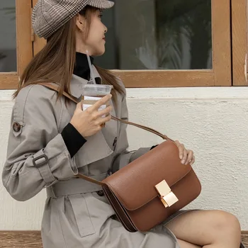 Классическая сумка через плечо с клапаном из натуральной кожи, Дизайнерская Роскошная металлическая пряжка, Маленькая квадратная сумка-мессенджер с Регулируемым ремешком Для женщин