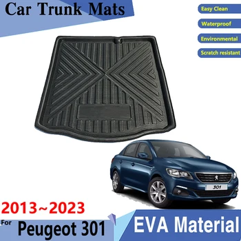 Коврики для багажника автомобиля из материала EVA для Peugeot 301 Седан 2013 ~ 2023 Задний грузовой лоток Автомобиля Коврик для багажника Задние Грязезащитные накладки Аксессуары