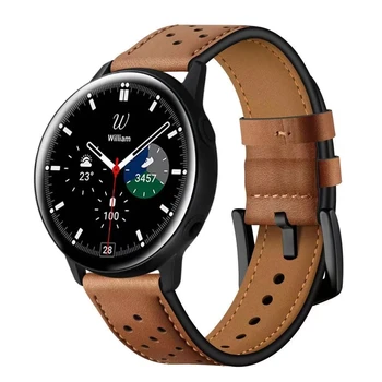 Кожаный ремешок для Samsung Galaxy Watch 4 Classic 46 мм 42 мм Мужской/Женский дышащий браслет для Galaxy Watch 4 40 мм 44 мм Ремень