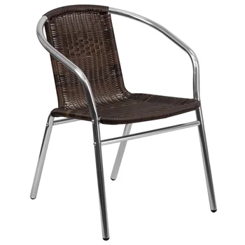 Коммерческий алюминиевый и темно-коричневый ротанговый стул для ресторана в помещении и на открытом воздухе