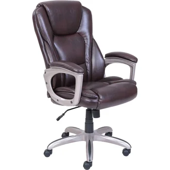 Коммерческое офисное кресло из прочной клееной кожи с поворотным подъемником, Мягкий Комфорт с губкой с эффектом памяти, грузоподъемность 350 фунтов, Коричневый