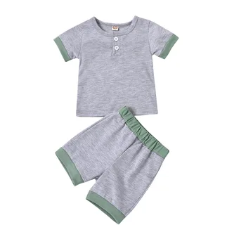 Комплект Одежды из 2 предметов Для новорожденных Мальчиков, Хлопковые повседневные топы с короткими рукавами + Шорты, Летний Комплект Одежды для маленьких мальчиков
