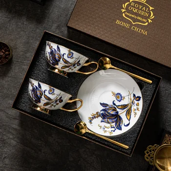 Кофейные чашки, маленькие изысканные европейские маленькие роскошные наборы из керамического костяного фарфора, английские чайные чашки, чашки для черного чая, легкие роскошные подарки