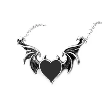 Креативное панк-ожерелье с черным сердцем дьявола, ожерелье с подвеской в виде крыла летучей мыши, ожерелье для женщин, мужчин, подарок на вечеринку в честь Хэллоуина, Винтажные ювелирные изделия