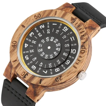 Креативные деревянные часы, мужские часы с поворотным столом, часы из натурального Бамбука, Деревянные часы, Мужские наручные часы с черным кожаным браслетом Relogio Masculino