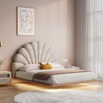 Кровать с лепестками, маленькая двуспальная кровать кремового цвета, техническая фланелевая ткань, роскошная подвесная кровать французского света