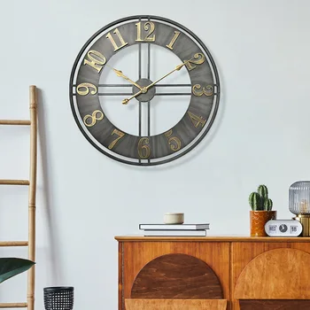 Круглые настенные часы из железа в ретро-индустриальном стиле, выполненные в старинном стиле, Индивидуальные бесшумные часы, Настенный декор, Часы