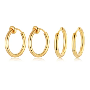 Круглые серьги-кольца из нержавеющей Стали, Маленькие позолоченные круглые Обручи с пирсингом Huggie для женщин и девочек