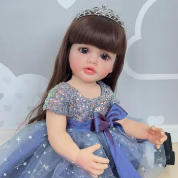 Кукла с Полным силиконовым Телом Reborn Baby Girl 55 см 22 Дюйма, Реалистичные Длинные Волосы, Реалистичное платье принцессы, Рождественский подарок Малышке Бебе