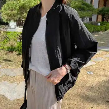 Куртки для женщин, новинка 2023, повседневная куртка со стоячим воротником, топ, женский пояс, однотонные пальто с длинными рукавами