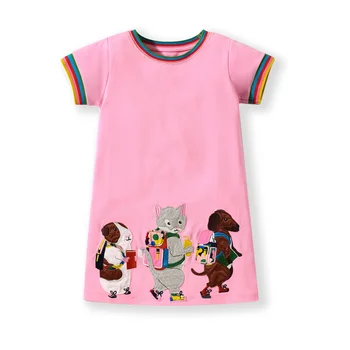 Летние школьные платья для девочек с вышивкой животных, Детская одежда, Хлопковый детский костюм, Платья для малышей