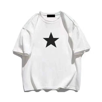Летняя модная качественная мужская футболка из хлопка с принтом звезды, уличные повседневные футболки с короткими рукавами, Женская бесплатная доставка