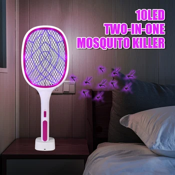 Летняя Ракетка-ловушка для комаров, USB Перезаряжаемая светодиодная лампа с ультрафиолетовым излучением, Электрическая Мухобойка-убийца, Защита от насекомых, Жучок-жучок 3000 В