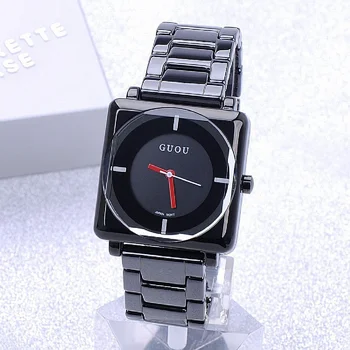 Лучшие наручные часы, кварцевые часы, водонепроницаемые женские часы, квадратный циферблат, черный керамический браслет, высококлассная минималистичная мода