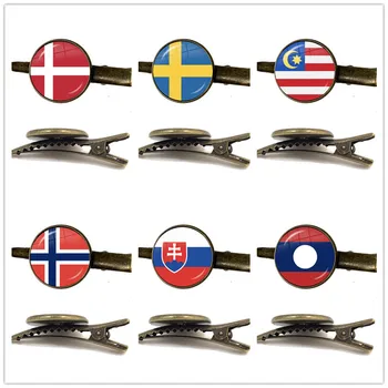 Малайзия, Лаос, Дания, Норвегия, Швеция, Словакия Национальный Флаг Античная Бронза 16 мм Стеклянный Кабошон Зажим для Галстука Ювелирный Подарок
