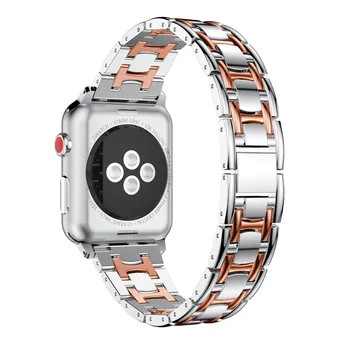Металлический ремешок с бриллиантами для Apple watch 8 7 6 5 4 SE band 45 мм 40 мм 44 мм, двухцветный сменный ремешок для iwatch 42 мм 38 мм, металлический ремешок