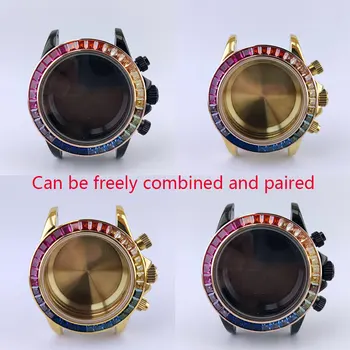 Механизм VK63 корпус 39 мм мужские модифицированные кварцевые часы с радужным кольцом, электронные часы с хронометражем, светящиеся часы в корпусе из нержавеющей стали