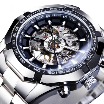 Механические часы для мужчин, водонепроницаемые часы со скелетом из нержавеющей стали, лучший бренд Класса Люкс, Прозрачные механические спортивные часы 