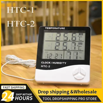 Мини ЖК-электронный цифровой измеритель температуры и влажности, термометр-гигрометр, Метеостанция для помещений и улицы, Часы HTC-1, HTC-2