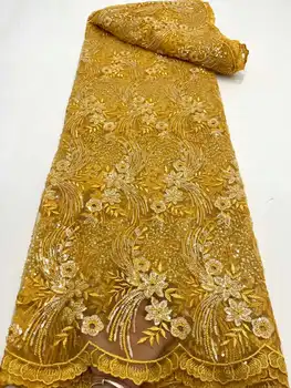 Модная Роскошная французская кружевная ткань с вышивкой бисером в африканском Нигерийском стиле с блестками Ткань для свадебного платья