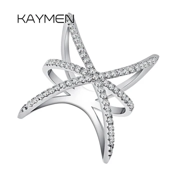 Модное женское кольцо KAYMEN для свадьбы, выпускного вечера, Посеребренное покрытие с полными камнями циркона, кольца для пальцев, Ювелирные изделия