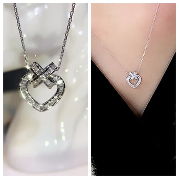 Модное ожерелье Huitan, ювелирные изделия для женщин, подвеска в форме сердца, полный геометрический кубический цирконий, простые стильные аксессуары для девочек