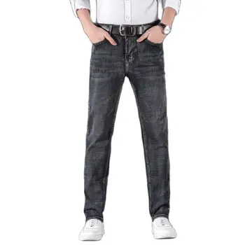 Модные Мужские Деловые Повседневные джинсы, Черные/Синие Мужские Повседневные Маленькие Эластичные Прямые брюки, Размер 28-40