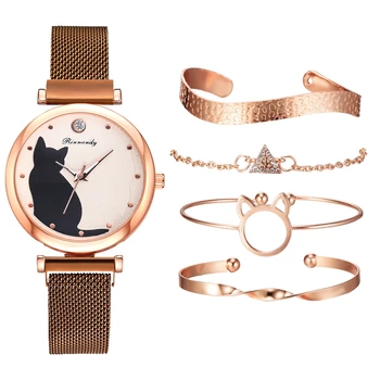 Модные часы с милым котом, женские кварцевые наручные часы с сетчатым браслетом, Роскошные женские часы, повседневные женские часы Relogio Femenino