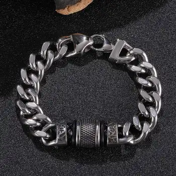 модный браслет-цепочка из нержавеющей стали шириной 12 мм с кубинским звеном в стиле панк-рок, плетеный кожаный браслет, ювелирные изделия для рук FS0131