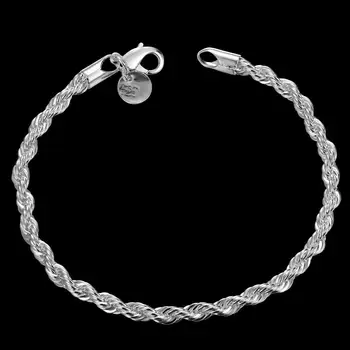 Модный очаровательный браслет из стерлингового серебра 925 пробы для мужчины и женщины 4 мм Витая веревочная цепочка изысканные ювелирные изделия Свадебная вечеринка Рождественский подарок