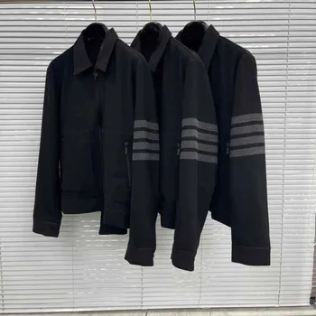 Мужская куртка TB THOM, Черный Модный Брендовый дизайн, Пальто с отложным воротником, Весенняя Дышащая Флисовая Теплая Повседневная куртка на молнии