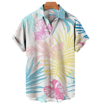 Мужская Летняя Гавайская Рубашка Оверсайз с 3D Принтом и Цветочным Рисунком, Пляжный Тропический Повседневный Уличный Отдых, Harajuku Y2k, Одежда